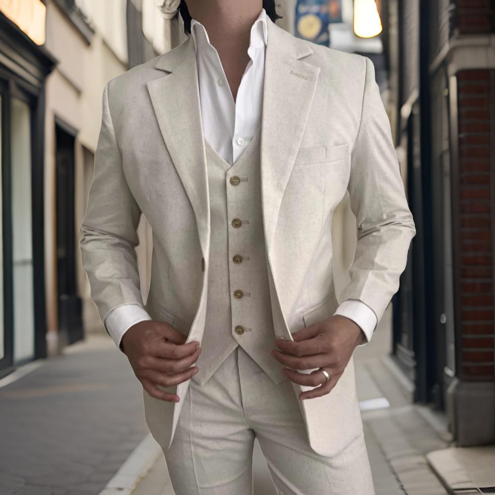 Slim Fit Blazer Men - Jas Pria Linen 3 Potong untuk