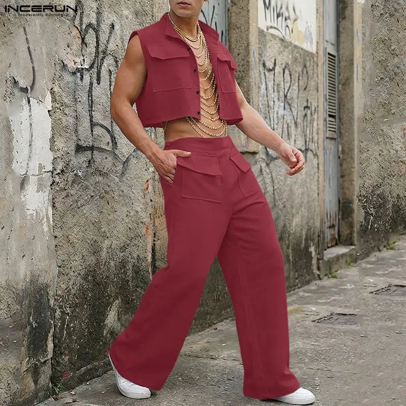 Men'S Fashion Course - INCERUN Set Pria Atasan Crop Tanpa
