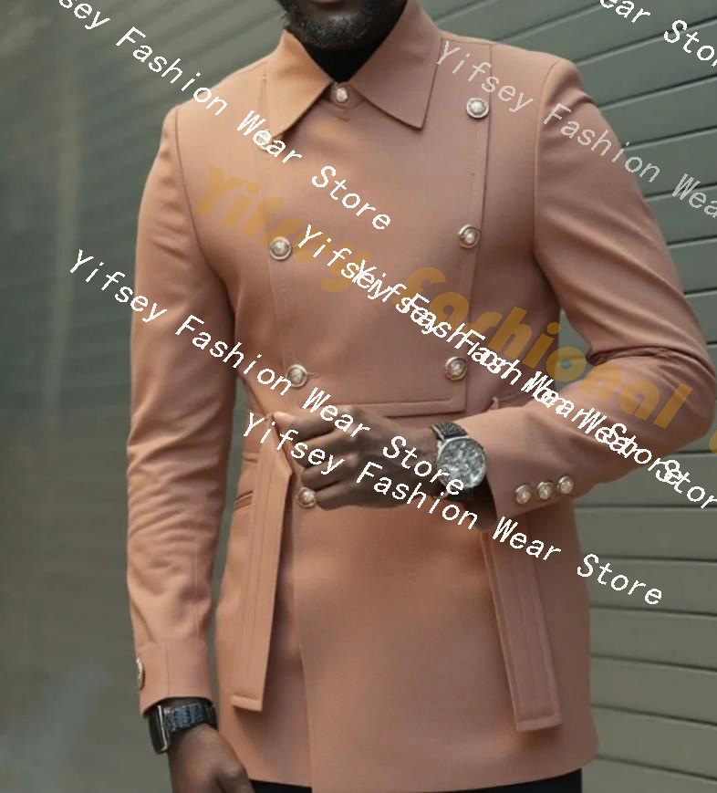 Slim Fit Blazer Men - Setelan Jas Pria Cokelat Model Double-Breasted