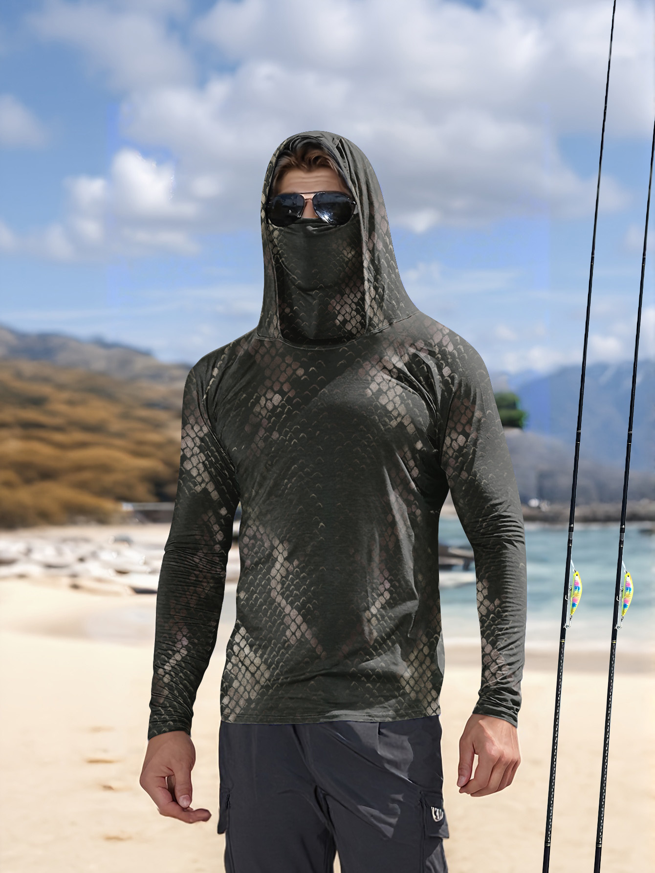 Mens Fashion Summer - Kemeja Memancing Pria Berkerudung Lengan Panjang