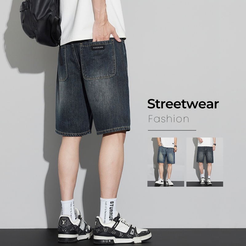 Men Fashion Jeans - Celana Pendek Denim Vintage Pria Celana