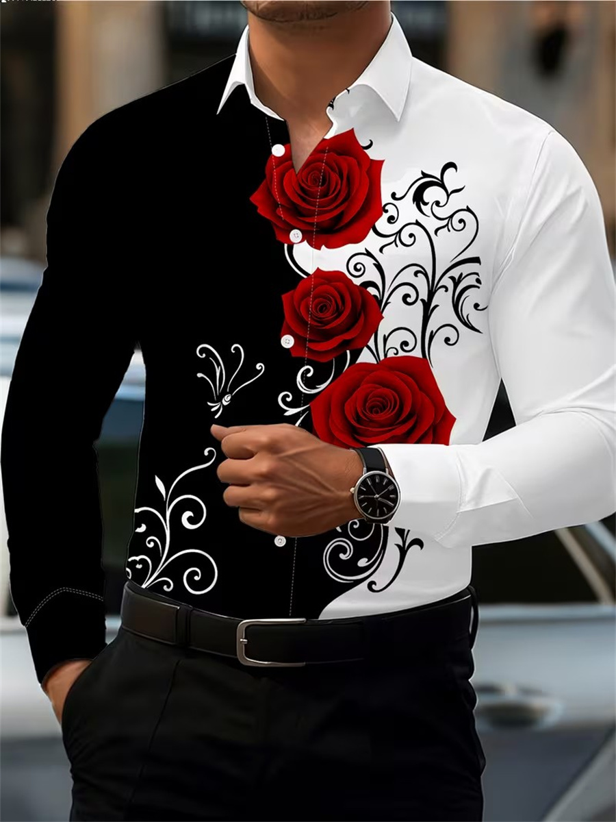Mens Fashion Summer - Kemeja Pria Lengan Panjang Motif Mawar
