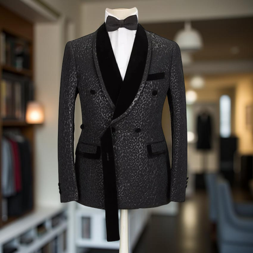 Slim Fit Blazer Men - Setelan Pria Berkancing Dua Baris Bunga