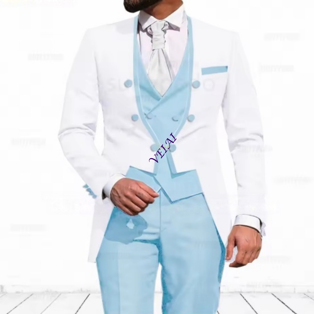 Setelan Jas 3-Potong Biru Lang - Slim Fit Blazer Men ulasan dan harga