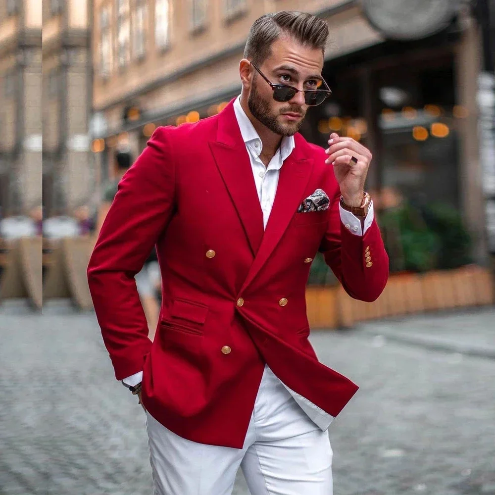Jas Merah Celana Putih Setelan - Slim Fit Blazer Men ulasan dan harga